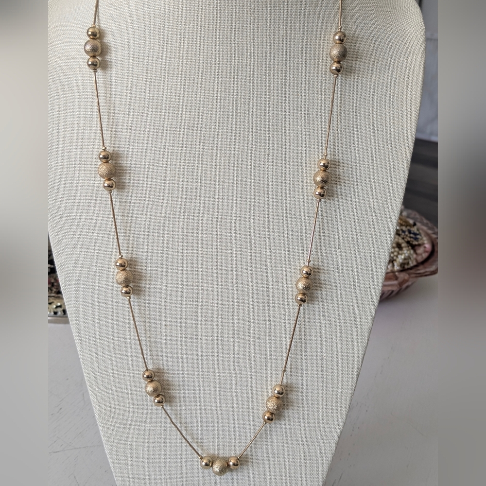 Vintage Gold Bead Long Necklace Minimalist